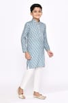 Shop_Arihant Rai Sinha_Blue Kurta Rayon Threadwork Geometric Motif With Pyjama _Online_at_Aza_Fashions