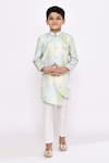 Buy_Petite Pomme_Green , Satin Beads Threadwork Shaded Asymmetric Sherwani With Pyjama _at_Aza_Fashions