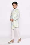 Shop_Petite Pomme_Green , Satin Beads Threadwork Shaded Asymmetric Sherwani With Pyjama _Online_at_Aza_Fashions