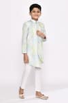 Petite Pomme_Green , Satin Beads Threadwork Shaded Asymmetric Sherwani With Pyjama _at_Aza_Fashions