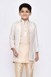 Shop_Arihant Rai Sinha_Beige Brocade, Jacquard, Silk Embroidery Banarasi Jacket Kurta Set 