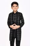 Shop Petite Pomme Black Silk Sequins Embroidered Jacket Sherwani And Pyjama Set Online at Aza Fashions Shop_Petite Pomme_Black Silk Sequins Embroidered Jacket Sherwani And Pyjama Set _Online_at_Aza_Fashions