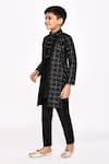 Petite Pomme_Black Silk Sequins Embroidered Jacket Sherwani And Pyjama Set _at_Aza_Fashions