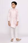 Buy_Petite Pomme_Pink Kota Doria, Silk Sequins Embroidered Asymmetric Sherwani And Pyjama Set _at_Aza_Fashions