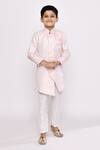 Buy_Petite Pomme_Pink Kota Doria, Silk Sequins Embroidered Asymmetric Sherwani And Pyjama Set _Online_at_Aza_Fashions