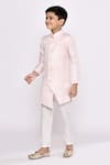 Petite Pomme_Pink Kota Doria, Silk Sequins Embroidered Asymmetric Sherwani And Pyjama Set _at_Aza_Fashions