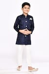Buy_Petite Pomme_Blue Silk Sequins Work Sherwani And Pyjama Set _at_Aza_Fashions
