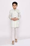 Buy_Petite Pomme_Green Brocade, Silk Sequins, Embroidery Asymmetric Work Sherwani And Pyjama Set _Online_at_Aza_Fashions
