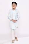 Buy_Arihant Rai Sinha_Blue Sherwani Pure Silk Embroidered And Thread Work Asymmetric & Pyjama Set _at_Aza_Fashions