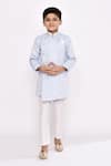Buy_Petite Pomme_Blue Jacquard, Silk Sequins Thread Embroidered Sherwani And Pyjama Set _at_Aza_Fashions
