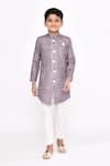 Buy_Petite Pomme_Purple Jacquard, Silk Geometric Pattern Sherwani And Pyjama Set _at_Aza_Fashions