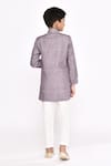 Shop_Petite Pomme_Purple Jacquard, Silk Geometric Pattern Sherwani And Pyjama Set _at_Aza_Fashions
