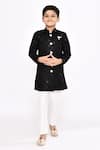 Buy_Petite Pomme_Black Brocade, Silk Sequins Thread Embroidered Sherwani And Pyjama Set _at_Aza_Fashions