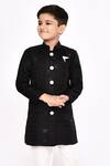 Shop Petite Pomme Black Brocade, Silk Sequins Thread Embroidered Sherwani And Pyjama Set Online at Aza Fashions Shop_Petite Pomme_Black Brocade, Silk Sequins Thread Embroidered Sherwani And Pyjama Set _Online_at_Aza_Fashions
