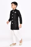 Petite Pomme_Black Brocade, Silk Sequins Thread Embroidered Sherwani And Pyjama Set _at_Aza_Fashions