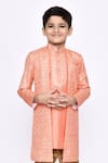 Shop_Arihant Rai Sinha_Orange Sherwani Champion And Banarasi Thread Work & Pyjama Set _Online_at_Aza_Fashions