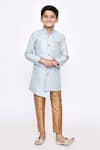 Buy_Petite Pomme_Blue Silk Sequins, Embroidery Thread Sherwani And Pyjama Set _at_Aza_Fashions