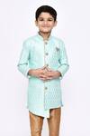 Shop_Arihant Rai Sinha_Green Silk, Denim Sequins And Thread Work Sherwani & Pyjama Set _Online_at_Aza_Fashions