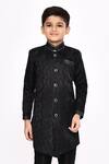 Shop_Arihant Rai Sinha_Black Sherwani Siyara Jacquard Embroidered Thread Zari Work And Pyjama Set _Online_at_Aza_Fashions