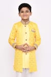 Buy_Petite Pomme_Yellow Silk Sequins Embroidered Attached Jacket Sherwani With Pyjama _Online_at_Aza_Fashions