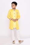 Shop_Petite Pomme_Yellow Silk Sequins Embroidered Attached Jacket Sherwani With Pyjama _Online_at_Aza_Fashions