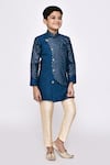 Petite Pomme_Blue Silk Sequins Embroidered Overlapping Sherwani With Pyjama _at_Aza_Fashions