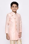 Arihant Rai Sinha_Peach Sherwani Banarasi Silk Embroidered Sequin Overlapping With Pyjama _at_Aza_Fashions