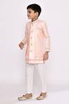 Shop_Petite Pomme_Peach Brocade, Silk Sequins, Embroidery Embellished Jacket Sherwani With Pyjama _Online_at_Aza_Fashions