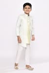 Arihant Rai Sinha_Green Silk, Jacquard Abstract Floral Embroidered Jacket Sherwani With Pyjama _at_Aza_Fashions