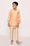 Buy_Petite Pomme_Orange Brocade, Silk Sequins, Embroidery Floral Sherwani With Pyjama _at_Aza_Fashions