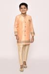Buy_Petite Pomme_Orange Brocade, Silk Sequins, Embroidery Floral Sherwani With Pyjama _Online_at_Aza_Fashions