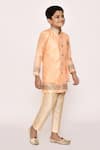 Petite Pomme_Orange Brocade, Silk Sequins, Embroidery Floral Sherwani With Pyjama _at_Aza_Fashions