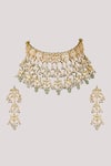 Shop_Chhavi's Jewels_Green Kundan And Bead Drop Embellished Necklace Set _at_Aza_Fashions