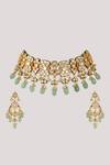 Shop_Chhavi's Jewels_Green Kundan Floral Embellished Necklace Set _at_Aza_Fashions