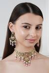 Buy_Chhavi's Jewels_Pink Kundan And Bead Drop Embellished Choker Necklace Set _at_Aza_Fashions