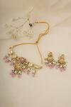 Shop_Chhavi's Jewels_Pink Kundan And Bead Drop Embellished Choker Necklace Set _at_Aza_Fashions