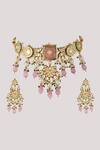 Chhavi's Jewels_Pink Kundan And Bead Drop Embellished Choker Necklace Set _Online_at_Aza_Fashions