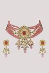 Chhavi's Jewels_Pink Kundan Embellished Multistrand Necklace Set _Online_at_Aza_Fashions