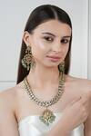 Buy_Chhavi's Jewels_Green Kundan And Polki Embellished Necklace Set _at_Aza_Fashions