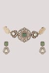 Chhavi's Jewels_Green Kundan Embellished Choker Necklace Set _Online_at_Aza_Fashions