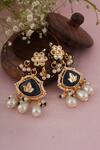 Shop_Chhavi's Jewels_Blue Kundan And Enamel Embellished Earrings _at_Aza_Fashions