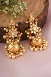 Shop_Chhavi's Jewels_Gold Plated Kundan Embellished Floral Jhumkas _at_Aza_Fashions