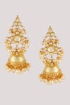 Chhavi's Jewels_Gold Plated Kundan Embellished Floral Jhumkas _Online_at_Aza_Fashions