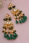 Shop_Chhavi's Jewels_Green Kundan And Stone Embellished Earrings _at_Aza_Fashions