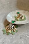 Shop_Prestones_Green Kundan Studded Jhumkas _at_Aza_Fashions