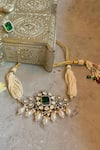 Buy_Prestones_White Stone Embellished Pendant Choker Set _at_Aza_Fashions