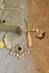 Shop_Prestones_White Stone Embellished Pendant Choker Set _at_Aza_Fashions