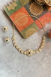 Shop_Prestones_Green Moissanite Polki Embellished Choker Set _at_Aza_Fashions