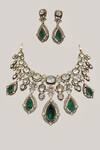 Buy_Prestones_Green Kundan Stone Embellished Necklace Set _at_Aza_Fashions