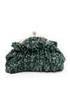 Shop_SG Collection by Sonia Gulrajani_Green Sequin Starlit Embellished Pouchette Clutch Bag _at_Aza_Fashions